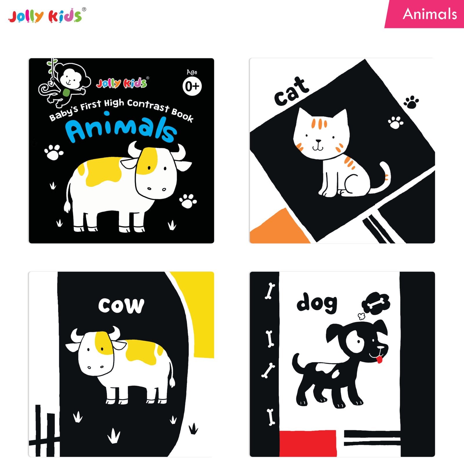 Jolly Kids Baby's First High Contrast Board Books (Set of 4)| Black and White Board Books For Kids Ages 0 - 3 Years - Distacart