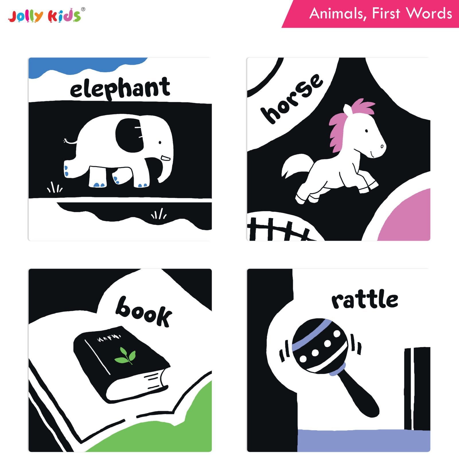 Jolly Kids Baby's First High Contrast Board Books (Set of 4)| Black and White Board Books For Kids Ages 0 - 3 Years - Distacart