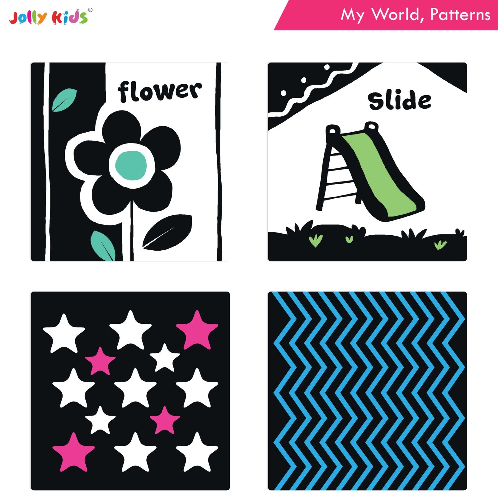 Jolly Kids Baby's First High Contrast Board Books (Set of 4)| Black and White Board Books For Kids Ages 0 - 3 Years - Distacart
