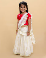Thumbnail for Lil Drama Festive Girls Stylish Off White Lehenga with Red Choli and Dupatta Set - Distacart