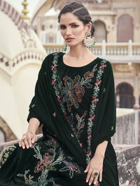 Thumbnail for Aastha Fashion Women's Green Velvet Resham Thread with Jari & Sequin Kurta with Trouser & Dupatta - Distacart