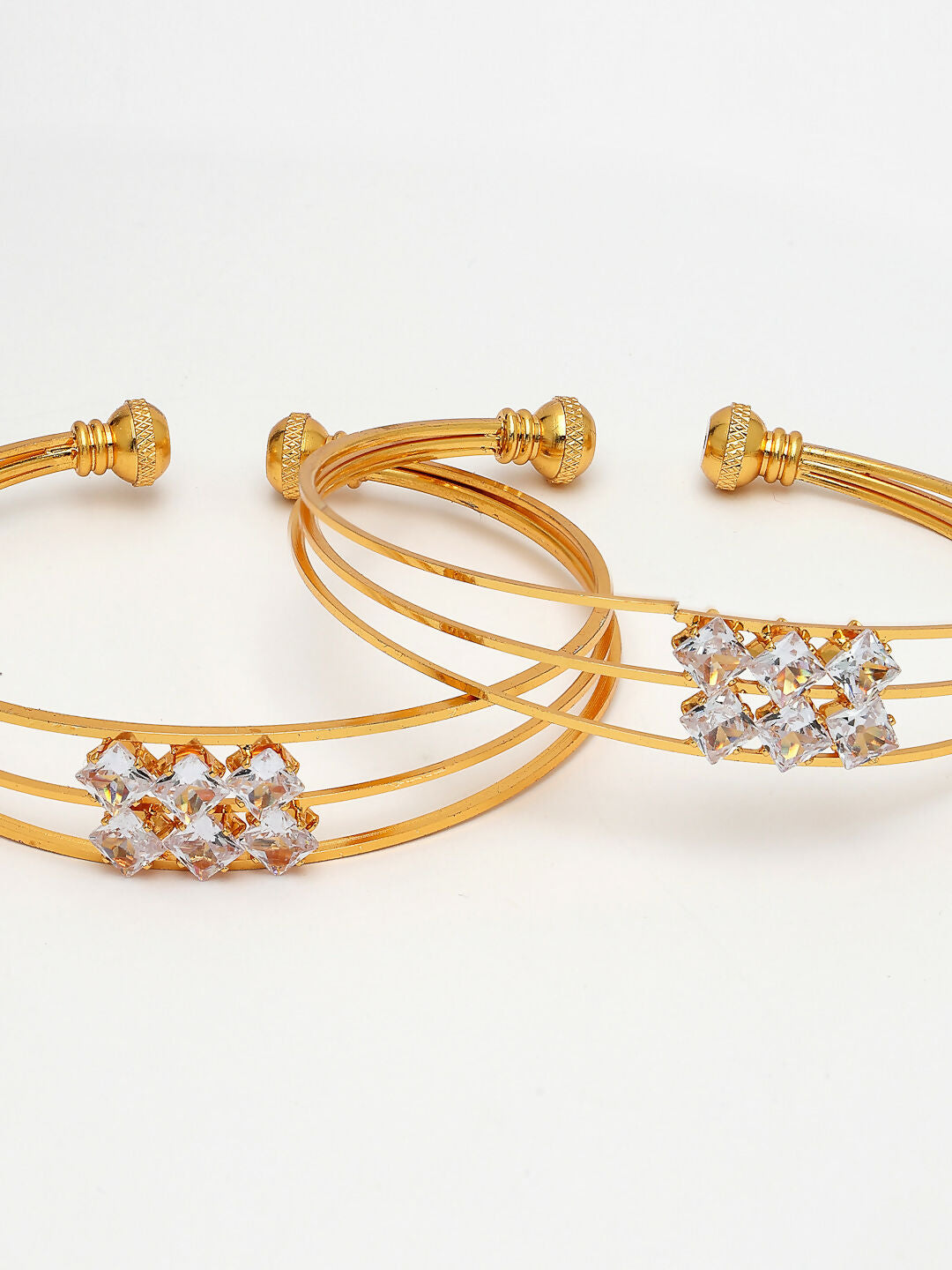 NVR Women's Set of 2 Gold-Polished CZ Stone-Studded Adjustable Bangles - Distacart