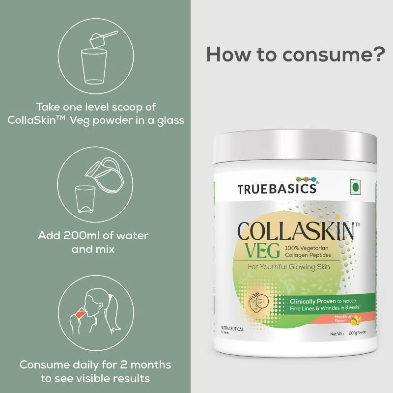 TrueBasics Collaskin Mixed Fruit Flavour 100% Vegetarian Collagen Peptides - Distacart