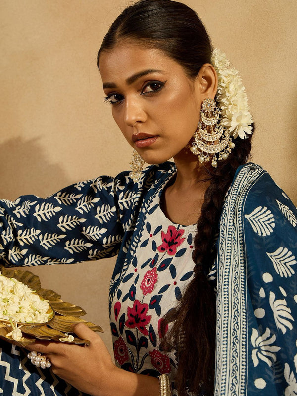 Indo Era Ethnic Motifs Printed Thread Work Pure Cotton Kurta with Trousers & Dupatta