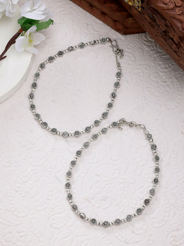 NVR Women's Set of 2 Silver-Plated German Silver Anklets - Distacart