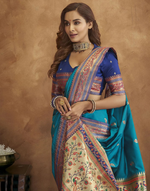 Thumbnail for Vastranavya Blue Soft Paithani Silk Saree With Gold Zari Weaving Motifs With Matching Blouse Fabric - Distacart