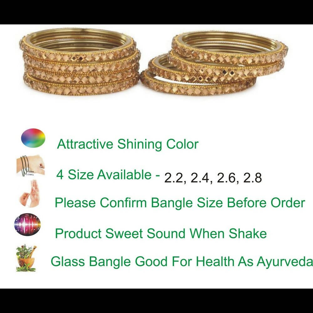 Afast Bridal Wedding & Party Fashionable Colorful Glass Bangle/Kada Set, Pack Of 8 - Golden - Distacart