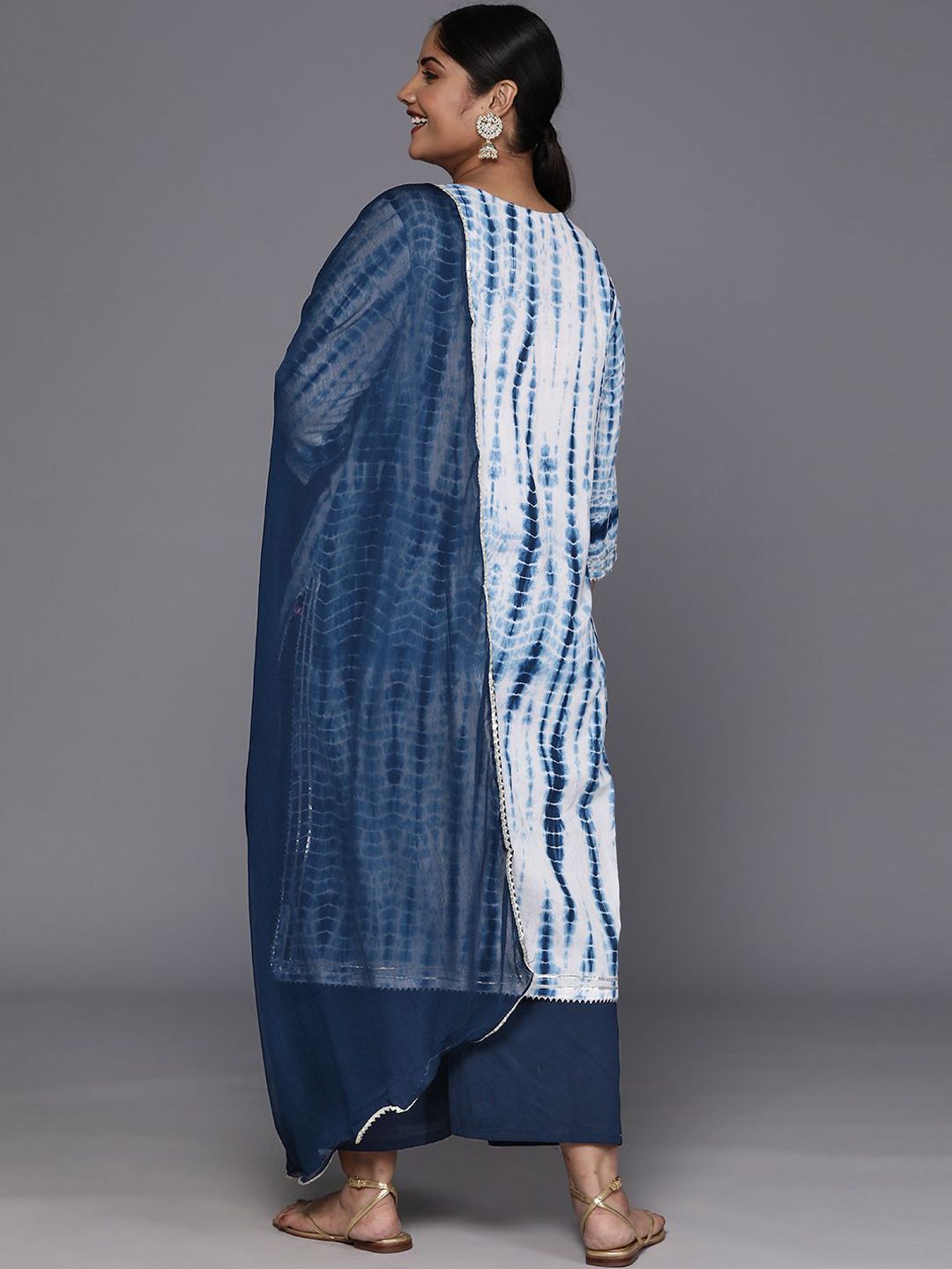 Sztori Women Leheriya Printed Pure Cotton Straight Kurta & Palazzos With Dupatta - Distacart