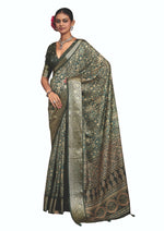 Thumbnail for Joban Fashion Green Art Silk With Fine Viscose Border Ajrak Full Body Print With Soft Finish Saree
