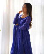 Thumbnail for Teeya Creation Royal blue Abstract Leheriya Print Faux Georgette Anarkali Gown With Pants And Dupatta - Distacart