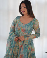 Thumbnail for Teeya Creation Multicolor Digital Print Soft organza Anarkali With Pants And Dupatta - Distacart
