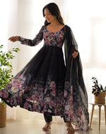 Thumbnail for Teeya Creation Black Color Digital Print Soft organza Anarkali With Pants And Dupatta - Distacart