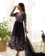 Thumbnail for Teeya Creation Black Color Digital Print Soft organza Anarkali With Pants And Dupatta - Distacart