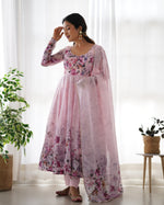 Thumbnail for Teeya Creation Pink Color Digital Print Soft organza Anarkali With Pants And Dupatta - Distacart