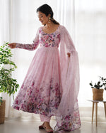 Thumbnail for Teeya Creation Pink Color Digital Print Soft organza Anarkali With Pants And Dupatta - Distacart