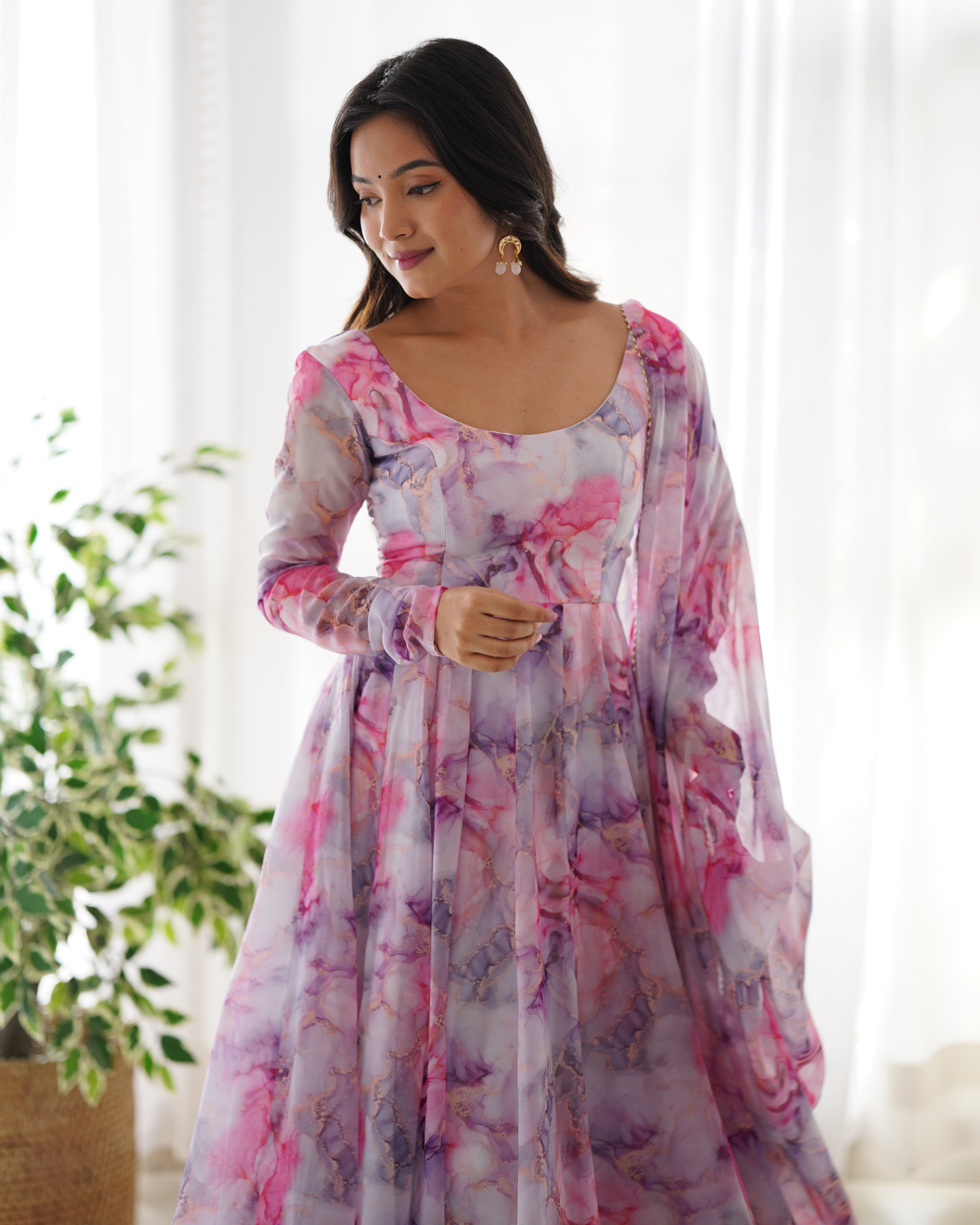 Teeya Creation Multicolor Digital Print Soft organza Anarkali With Pants And Dupatta - Distacart