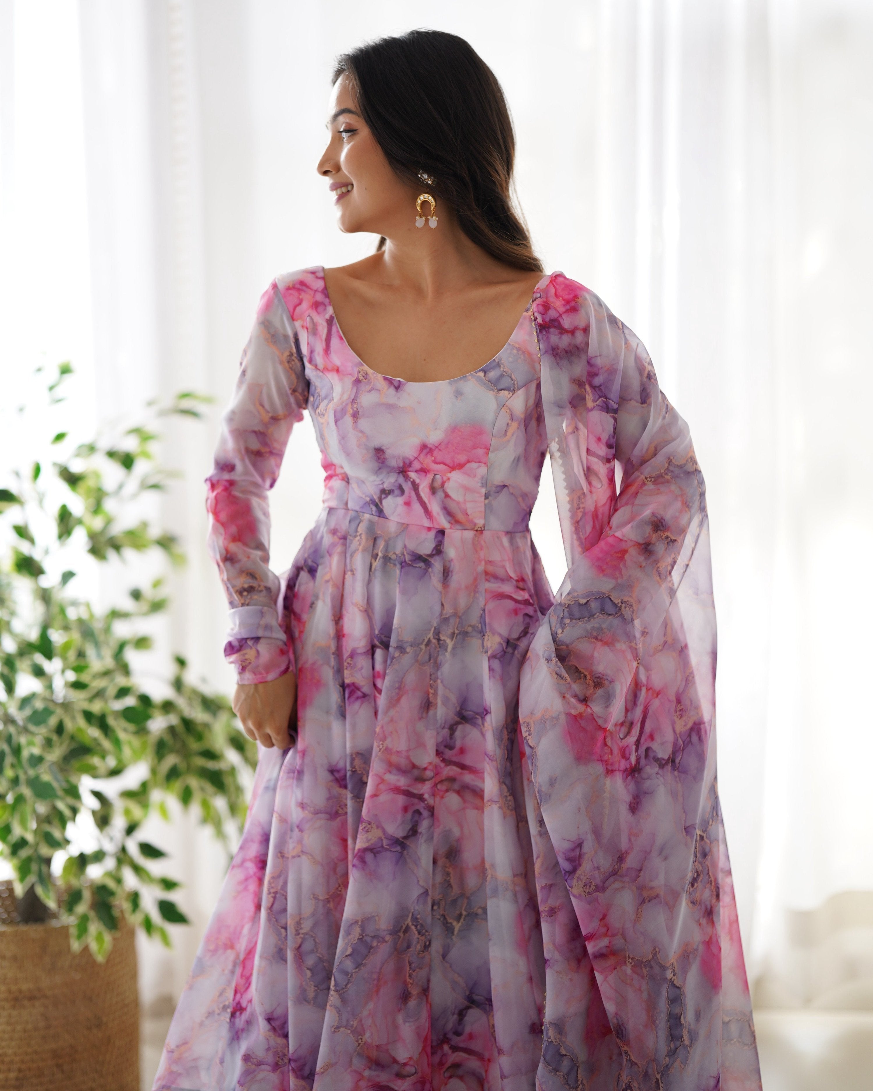 Teeya Creation Multicolor Digital Print Soft organza Anarkali With Pants And Dupatta - Distacart