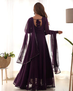 Thumbnail for Teeya Creation Wine Color Faux Georgette Anarkali Gown With Pants And Dupatta - Distacart