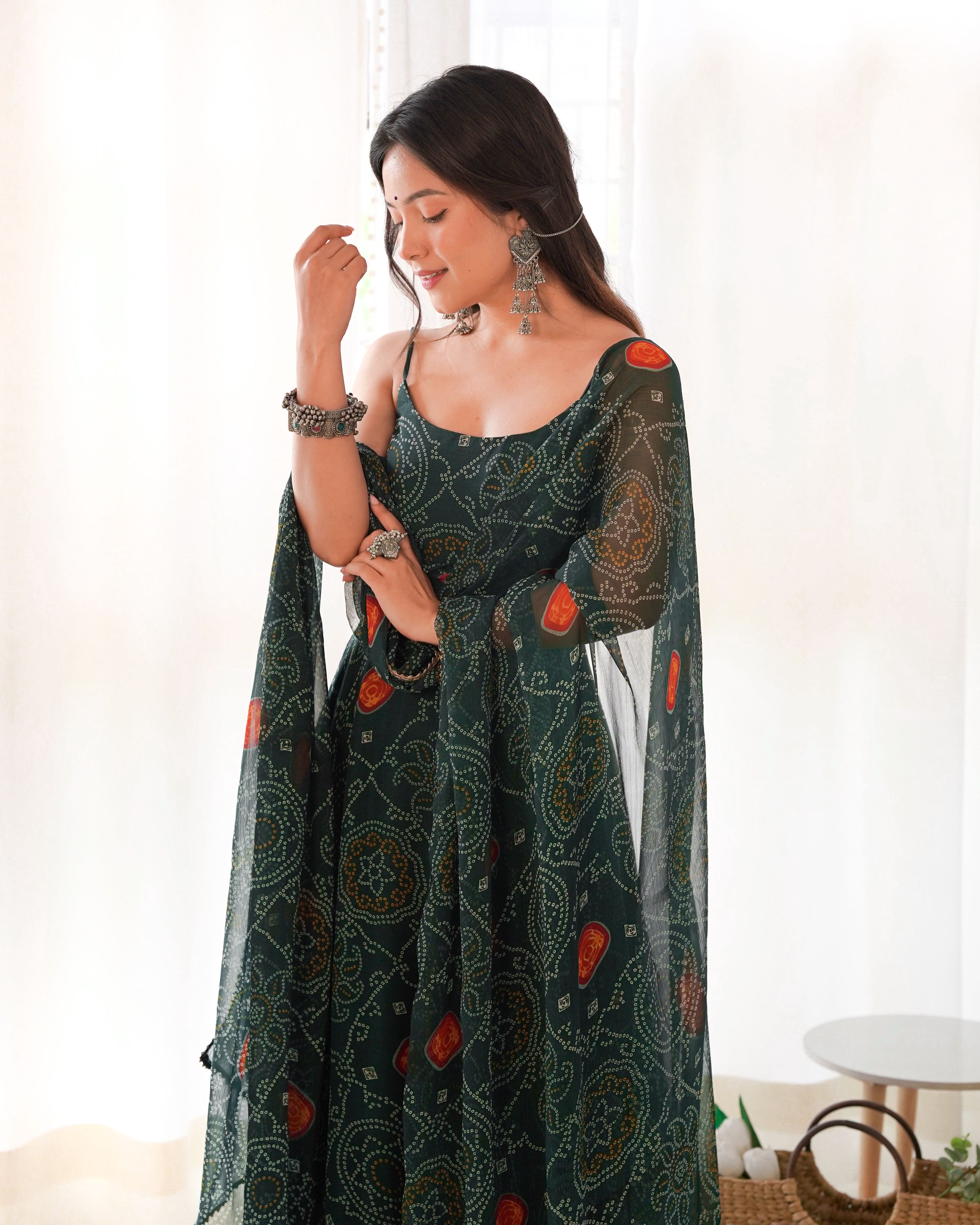 Teeya Creation Green Color Digital Print Soft Chiffon Anarkali With Dupatta - Distacart