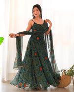 Thumbnail for Teeya Creation Green Color Digital Print Soft Chiffon Anarkali With Dupatta - Distacart