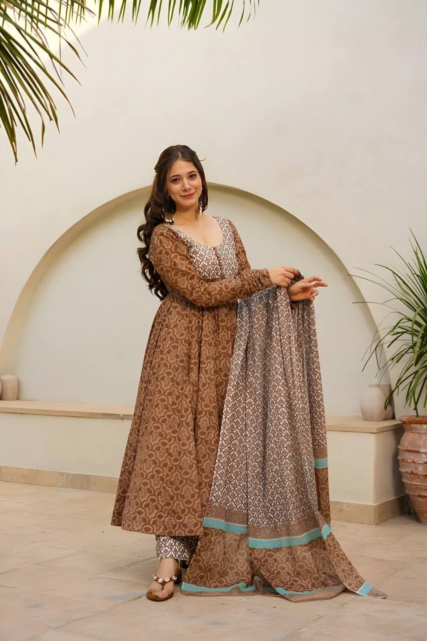 Teeya Creation Multi Green Color Muslin Silk Digital Printed Anarkali gown