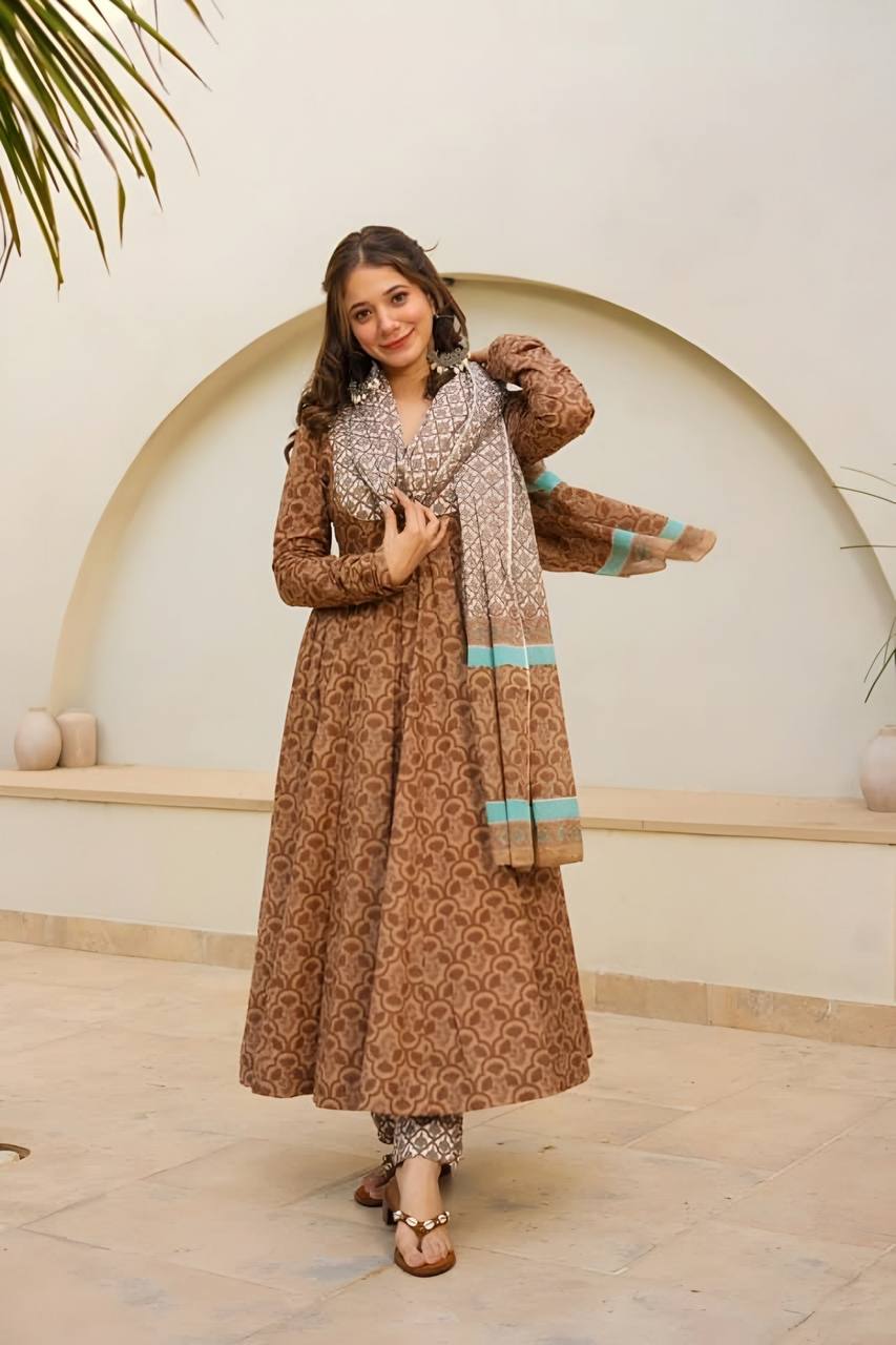 Teeya Creation Multi Green Color Muslin Silk Digital Printed Anarkali gown