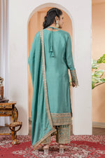 Thumbnail for Teeya Creation Turquoise Color Chinon Silk Heavy Embroidery Work Fully Stitched Salwar Suit - Distacart