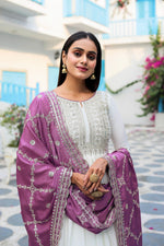 Thumbnail for Teeya Creation White Color Chinon Silk Heavy Embroidery Work Fully Stitched Gown - Distacart