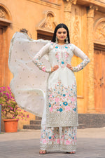 Thumbnail for Teeya Creation White Color Chinon Silk Heavy Embroidery Work Fully Stitched Salwar Suit - Distacart