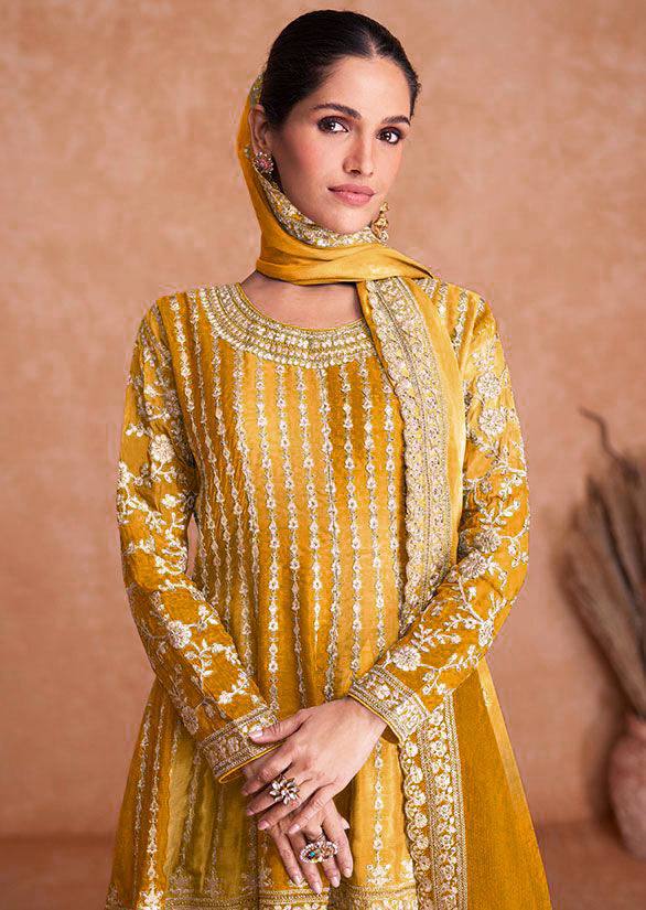 Teeya Creation Multi Colour Chinon Silk Heavy Embroidery Sequence Work Fully Stitched Salwar Suit - Distacart