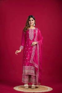 Thumbnail for Teeya Creation Pink Colour Chinon Silk Heavy Embroidery Work Fully Stitched Salwar Suit