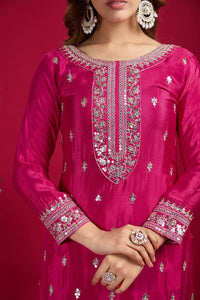 Thumbnail for Teeya Creation Pink Colour Chinon Silk Heavy Embroidery Work Fully Stitched Salwar Suit