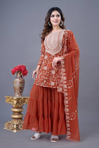 Thumbnail for Teeya Creation Fenta Colour Faux Georgette Heavy Embroidery Work Fully Stitched Sharara