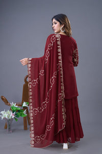 Thumbnail for Teeya Creation Maroon Colour Faux Georgette Heavy Embroidery Work Fully Stitched Sharara