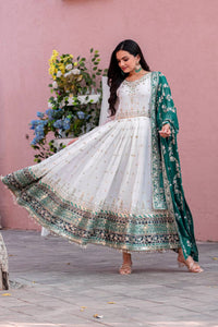 Thumbnail for Teeya Creation White Colour Faux Georgette Heavy Embroidery Work Fully Stitched Gown