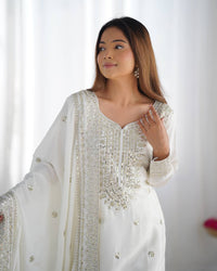 Thumbnail for Teeya Creation White Colour Chinon Silk Heavy Embroidery Work Fully Stitched Salwar Suit