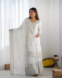 Thumbnail for Teeya Creation White Colour Chinon Silk Heavy Embroidery Work Fully Stitched Salwar Suit