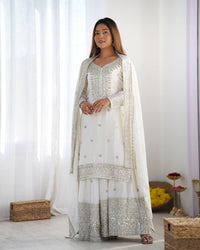 Thumbnail for Teeya Creation White Colour Chinon Silk Heavy Embroidery Work Fully Stitched Salwar Suit