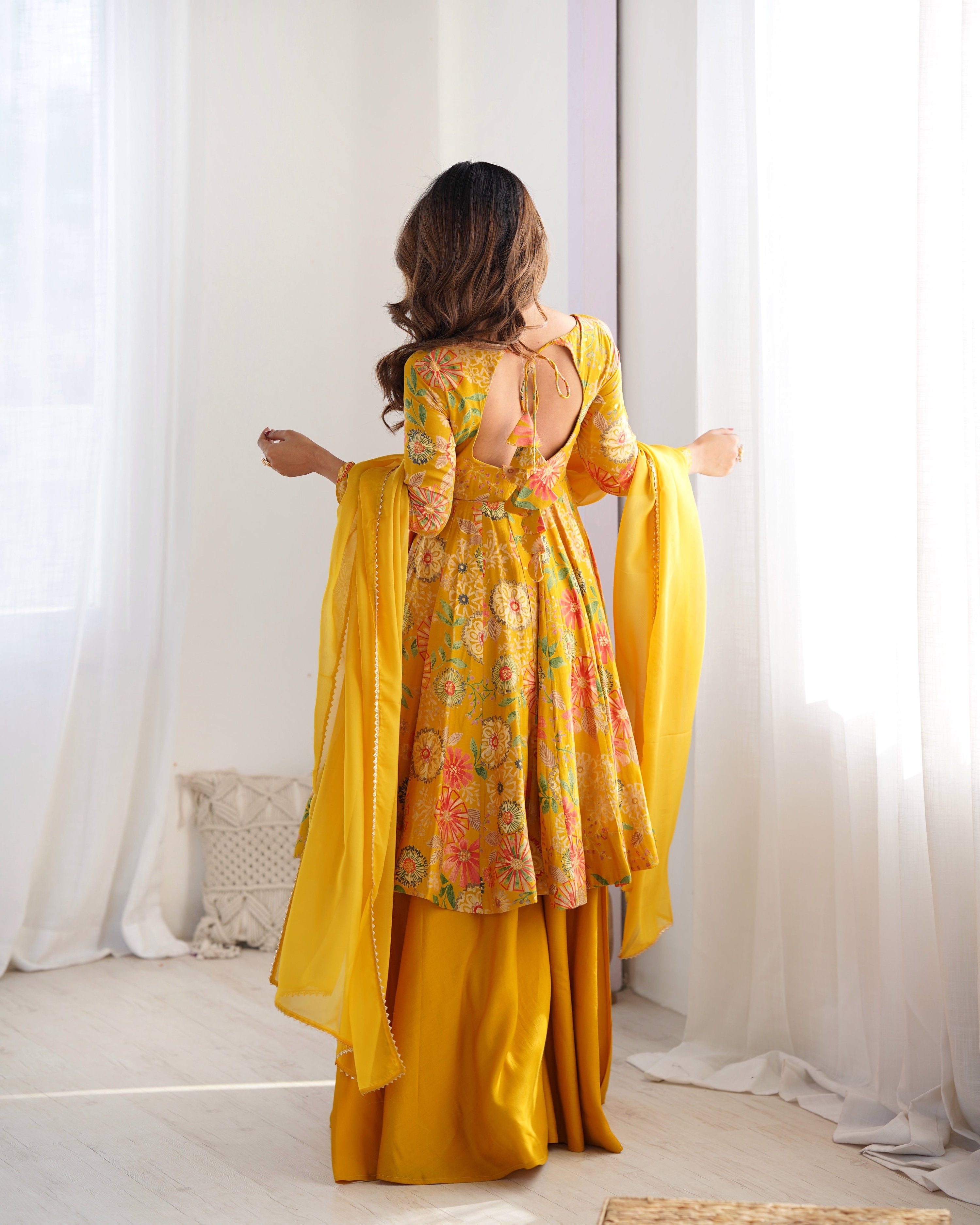 Teeya Creation Yellow Color Faux Georgette Kediya Style Fully Stitched Printed Kediya - Distacart