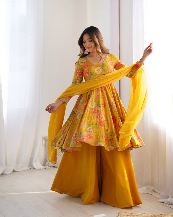 Teeya Creation Yellow Color Faux Georgette Kediya Style Fully Stitched Printed Kediya - Distacart