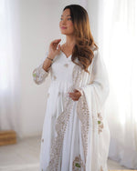 Thumbnail for Teeya Creation White Color Chinnon Silk Heavy Embroidery Work Festival Wear Fully Stitched Gown - Distacart