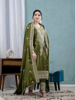 Thumbnail for Teeya Creation Green Color Chinnon Silk Embroidery Work Fully Stitched Salwar Suit - Distacart