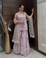 Thumbnail for Teeya Creation Cream Colour Butterfly Net Embroidery Work Fully Stitched Pakistani Suit