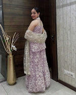 Thumbnail for Teeya Creation Cream Colour Butterfly Net Embroidery Work Fully Stitched Pakistani Suit