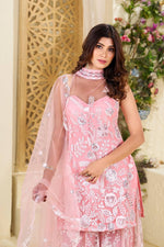 Thumbnail for Teeya Creation Pink Colour Butterfly Net Embroidery Work Fully Stitched Pakistani Suit