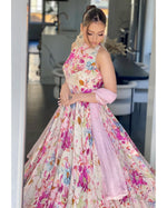Thumbnail for Teeya Creation Multi Colour Georgette Digital Print With Pearl Lace Work Long Gown