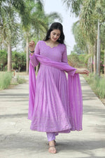 Thumbnail for Teeya Creation Purple Color Faux Georgette Heavy Embroidery And Sequence Work Anarkali With Pants And Dupatta - Distacart