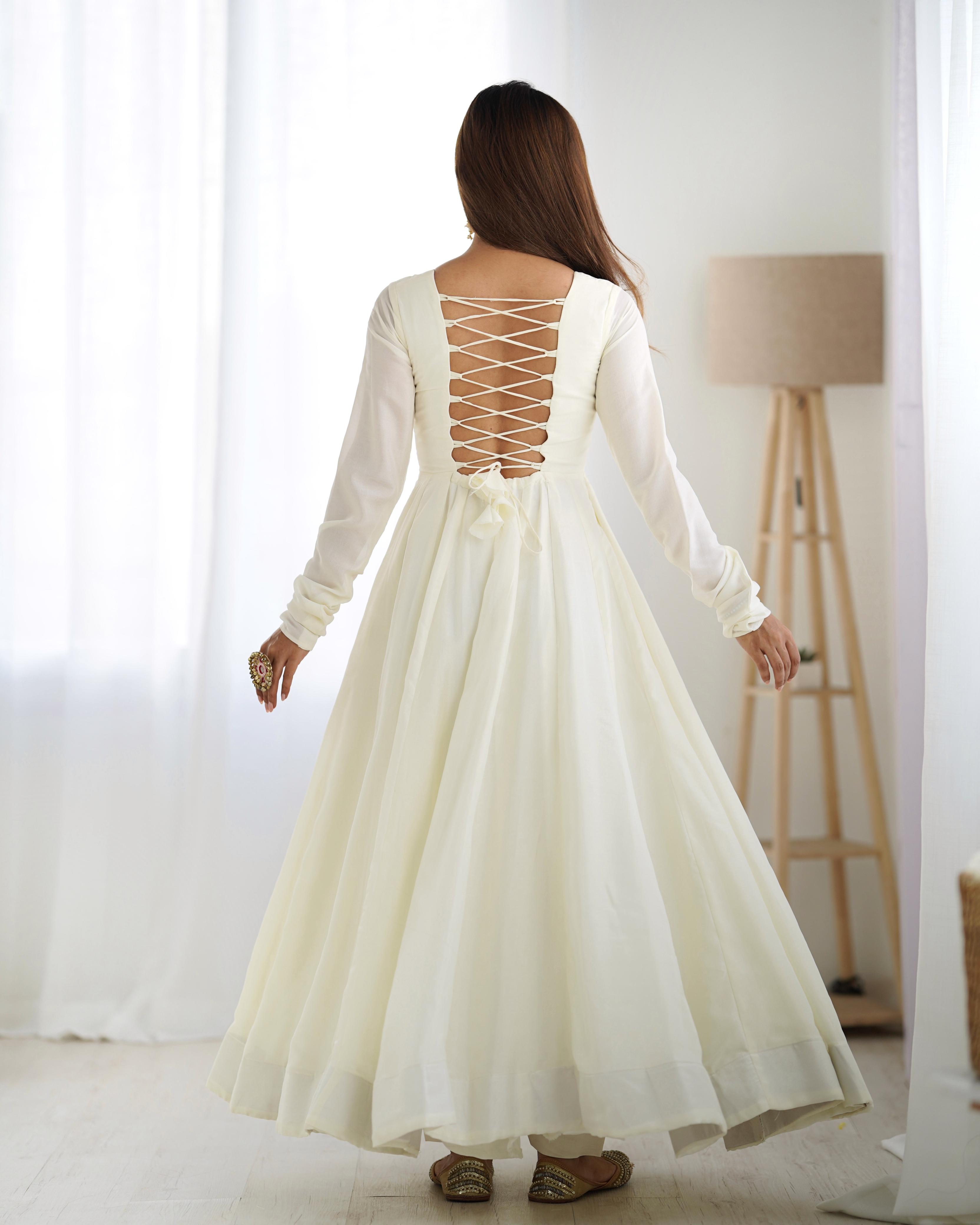 Teeya Creation Off White Color Vichitra Silk Fully Stitched Anarkali Gown - Distacart