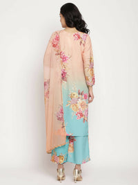 Thumbnail for Ahalyaa Women Peach-Coloured Floral Printed Kurta Palazzo Set With Dupatta - Distacart