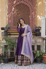 Thumbnail for Prazu Fashion Violet Georgette Embroidery Sequins Gown With Dupatta